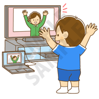 500ピクセル　オンライン授業で体操をするこども（男の子）のイラスト