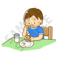 500ピクセル　おやつを食べるこども（男の子）のイラスト