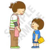 500ピクセル　先生と話をするこども（男の子）のイラスト