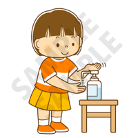 2000ピクセル　消毒液で手を消毒するこども（女の子）のイラスト