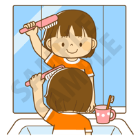 2000ピクセル　髪をとかすこども（女の子）のイラスト