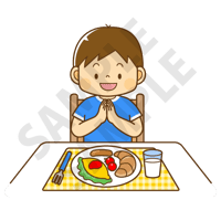 500ピクセル　朝ごはんをたべるこども（男の子）のイラスト