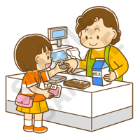 500ピクセル　買い物をしているこども（女の子）のイラスト