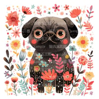 黒色パグ犬とお花 003