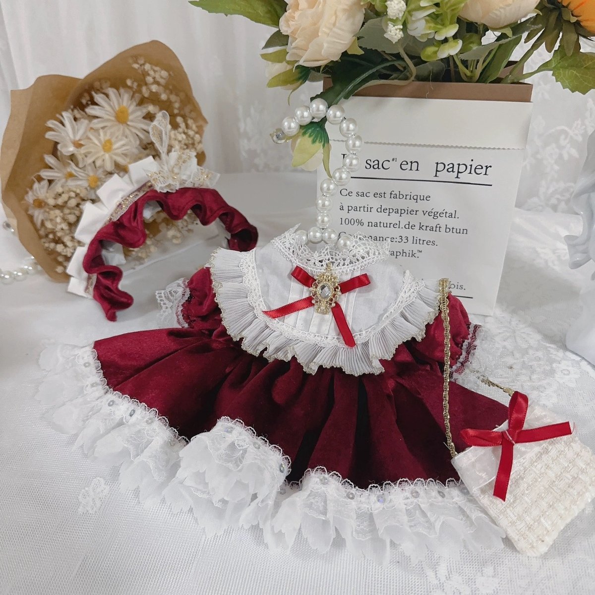ちびぬい　衣装　服　ぬいぐるみ　赤　フリル　リボン 即購入可】ちびぬい 衣装 服 ぬいぐるみ 赤 フリル リボン