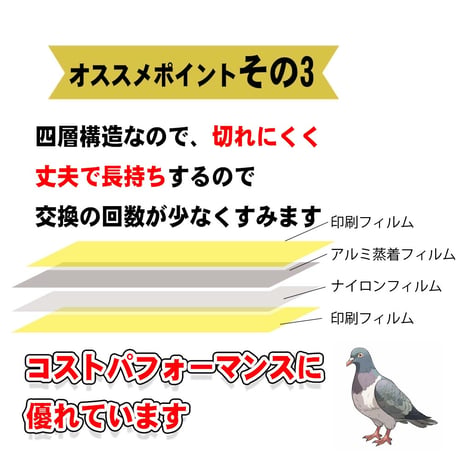 ハトよけ　撃退ドットマン テーププロ　50ｍ  3個セット　ムクドリ　カラス　鳥害対策