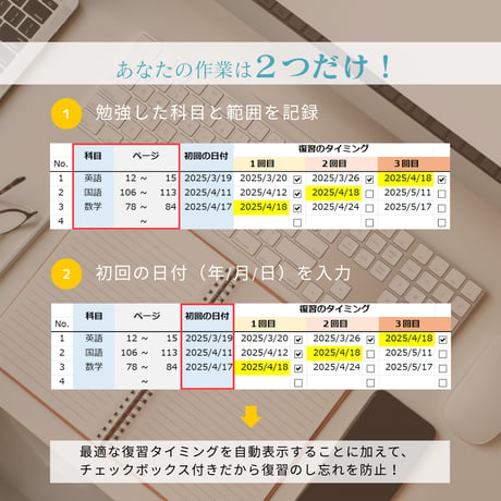 エビングハウスの忘却曲線を応用！勉強計画表（テンプレート）