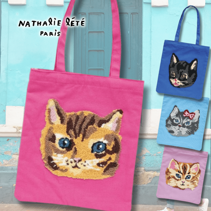 Nathalie Lete】Fluffy mini bag｜ナタリー・レテもこもこ猫刺繍ミニ