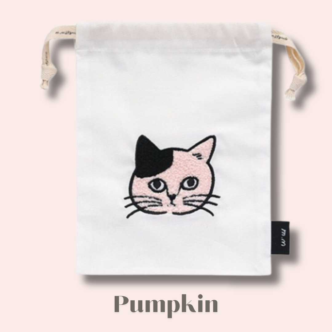 松尾ミユキ】Embroidered Drawstring bag S｜ねこ刺繍巾着バッグ