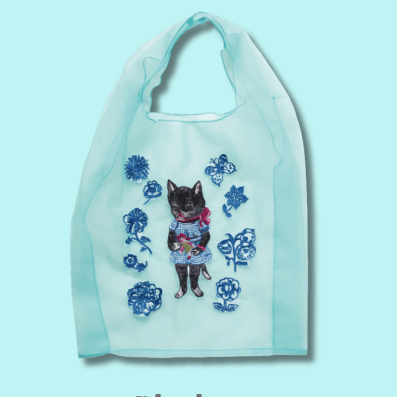 新品　ナタリーレテ　オーガンジー バッグ　ブラック キャット　猫　ねこ　ネコ Nathalie Lete ナタリー・レテ オーガンジー・トートバッグ ブラック