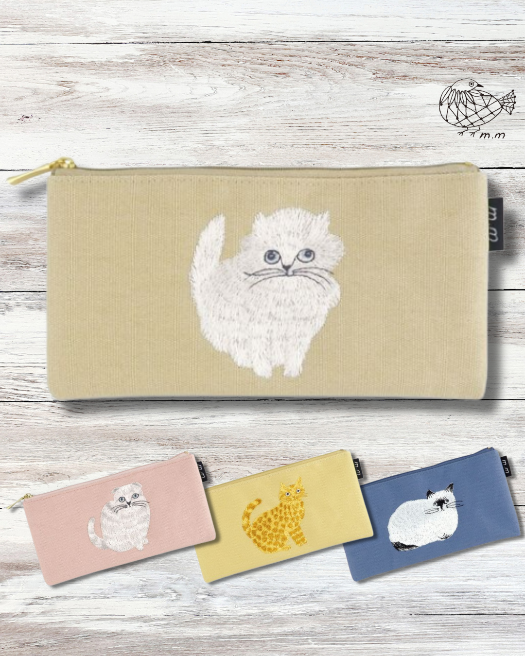 松尾ミユキ】cat ペンケース 猫刺繍×お花刺繍｜コスメポーチにも