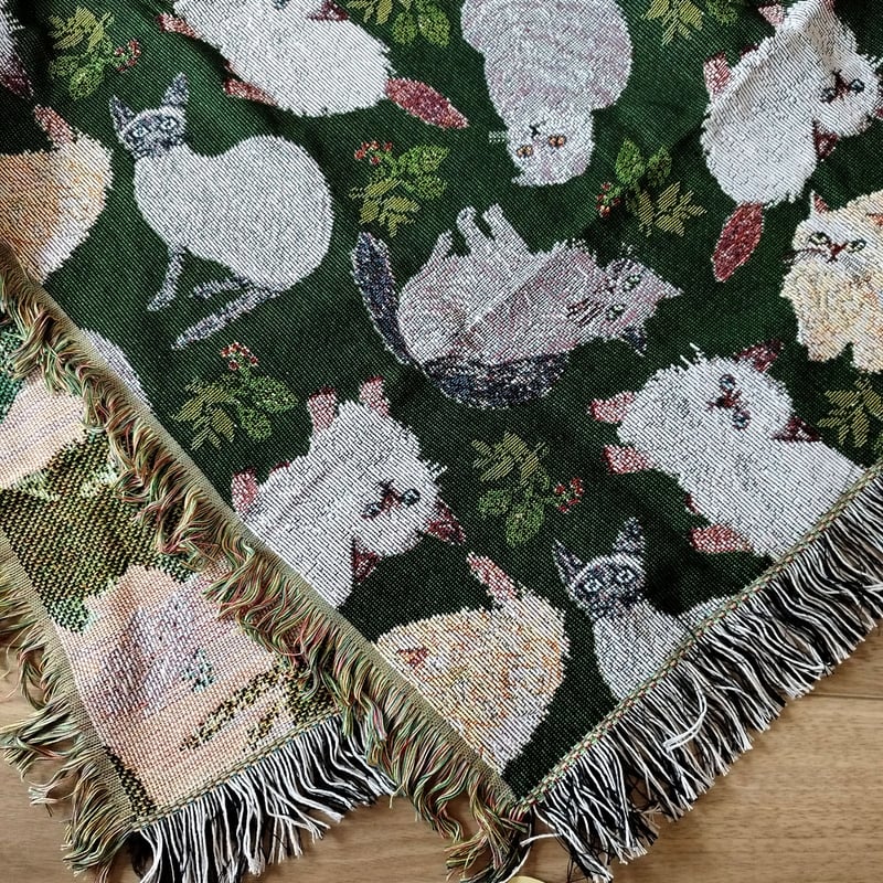 新品　松尾ミユキ　ゴブラン　タペストリーラグ　キャット＆リーフ　猫　ねこ　ネコ 新品 松尾ミユキ ゴブラン タペストリーラグ キャット＆リーフ