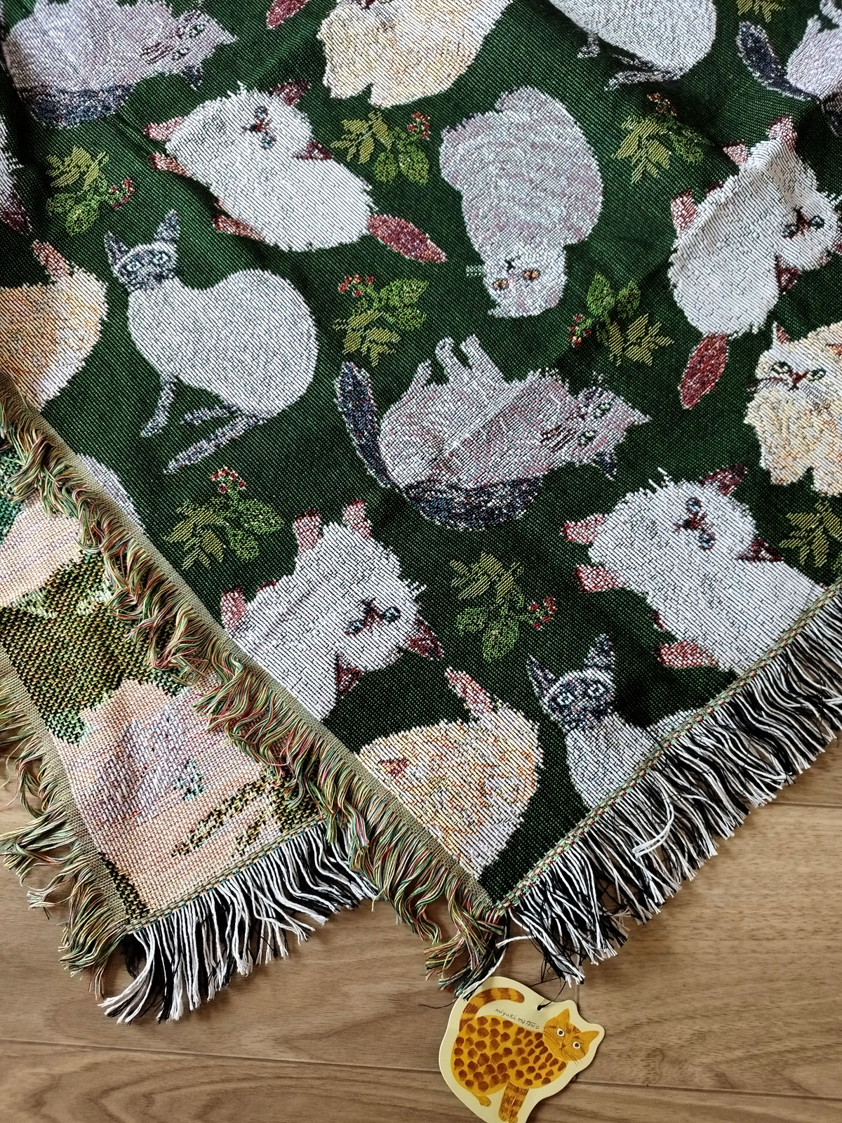 松尾ミユキ】タペストリーラグ｜グリーン（緑）｜Cat&Leaf｜猫 ネコ