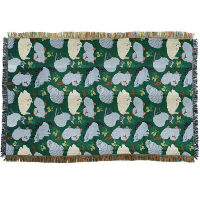 松尾ミユキ】タペストリーラグ｜グリーン（緑）｜Cat&Leaf｜猫 ネコ