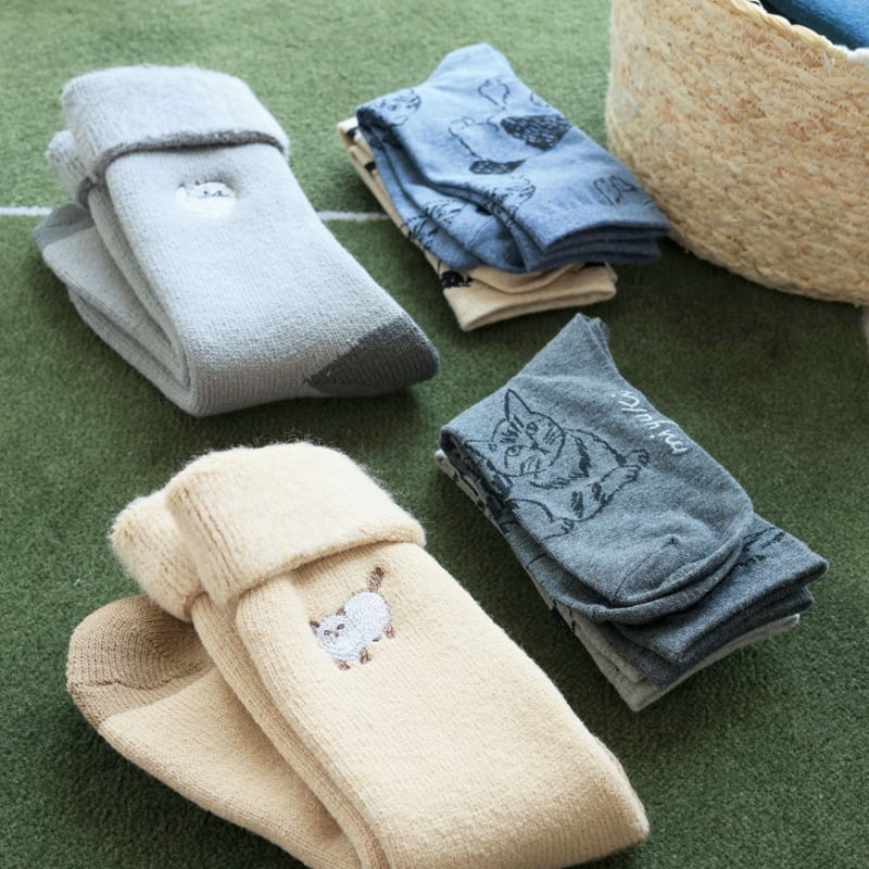 松尾ミユキ】 ルームソックス ボア Cat｜お部屋靴下｜選べるねこ柄