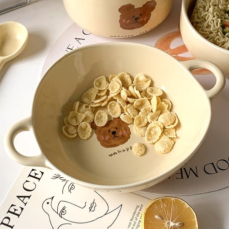 海外取り寄せ商品 くま 取っ手付きボウル 1p // キッチン雑貨 キッチン 食器 英字 カップ コップ 撮影小物 撮影  韓国インテリア  キッチン雑貨  サラダボウル ボウル カフェオレボウル