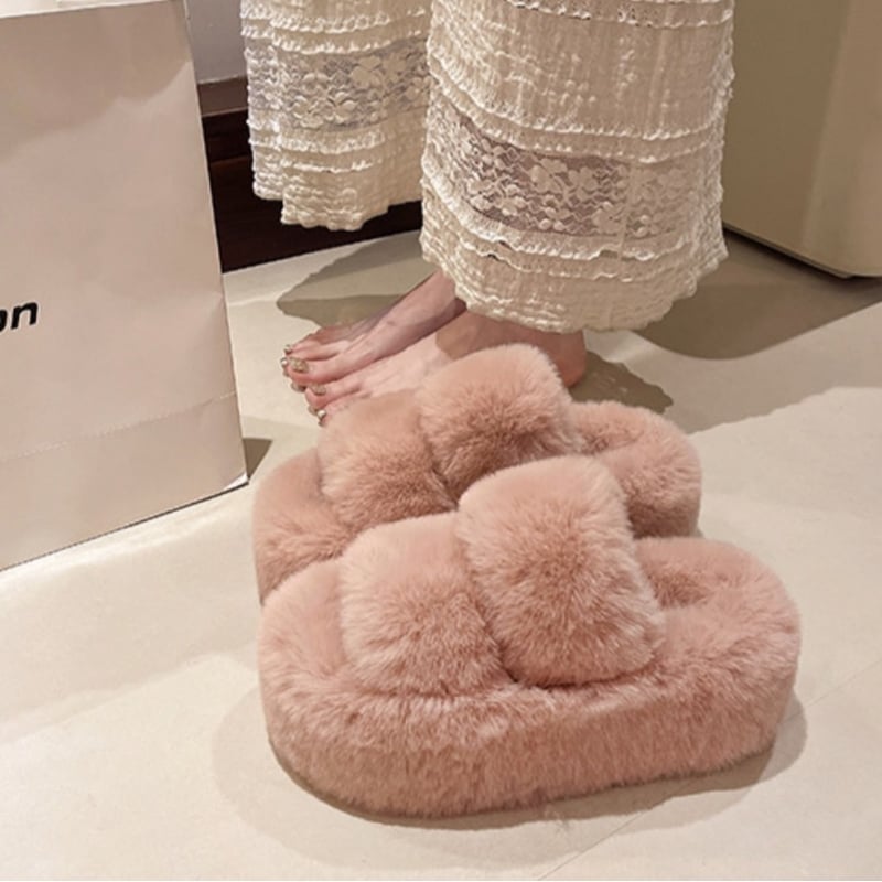 国内発送★VS PINK♥ふわふわ♪フェイクファースリッパ 海外取り寄せ商品 大人可愛い ソール7cm フェイクファー