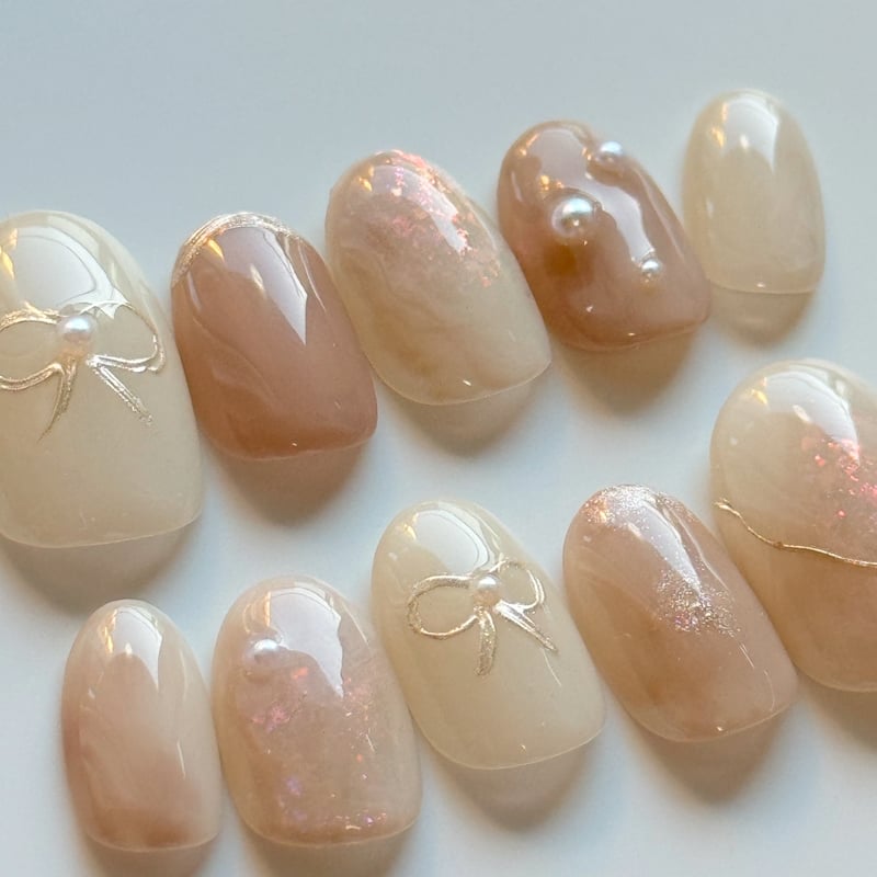 greige ribbon》グレージュリボンネイルチップ | tito nail tip shop
