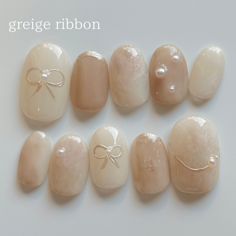 greige ribbon》グレージュリボンネイルチップ | tito nail tip shop