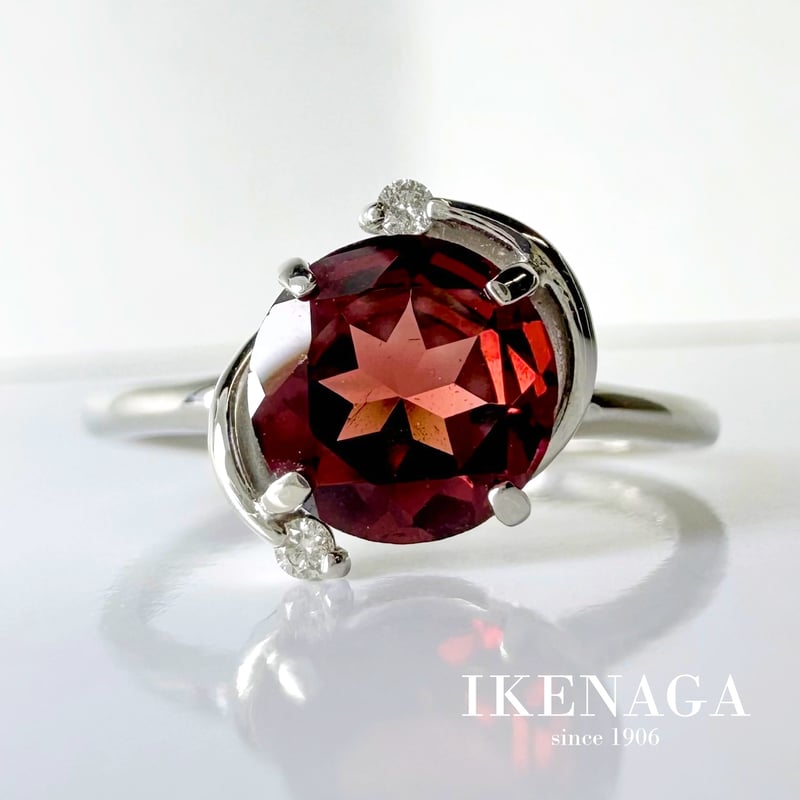 PT 950 天然ガーネット 1.30ct 天然ダイヤモンド 0.02ct リング | IKE
