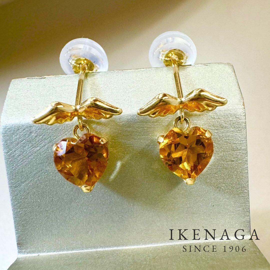 K18 天然シトリントパーズ 9.0ct ピアス エンジェルハート | IKENAGA K18 天然シトリントパーズ 9.0ct ピアス エンジェルハート | IKENAGA