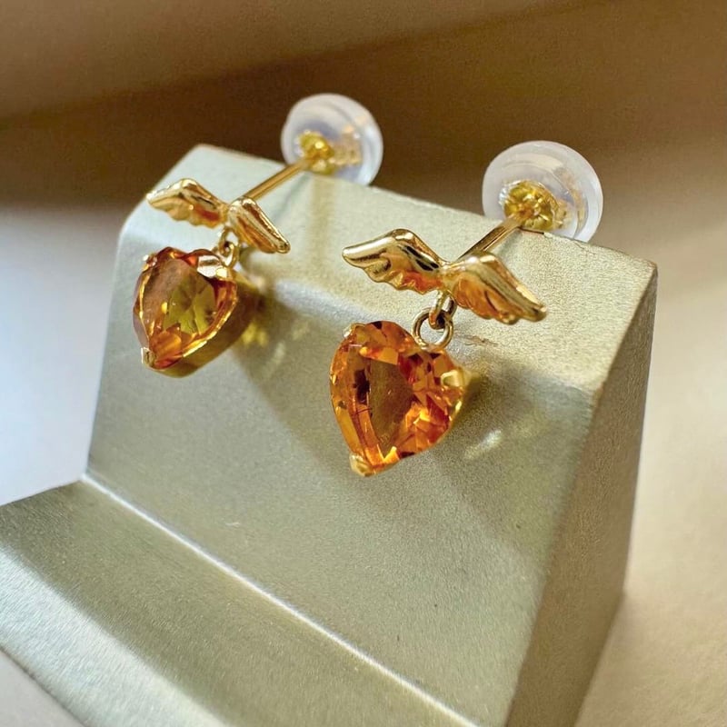K18 天然シトリントパーズ 9.0ct ピアス エンジェルハート | IKENAGA K18 天然シトリントパーズ 9.0ct ピアス エンジェルハート | IKENAGA
