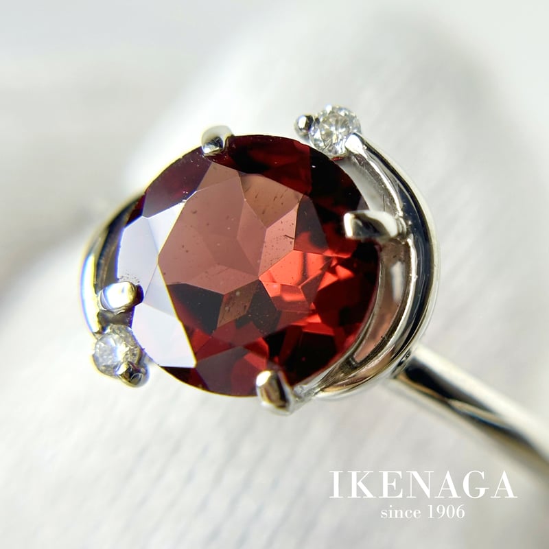 PT 950 天然ガーネット 1.30ct 天然ダイヤモンド 0.02ct リング | IKE