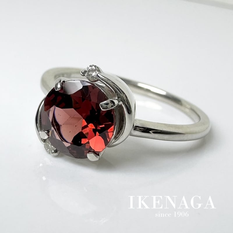 PT 950 天然ガーネット 1.30ct 天然ダイヤモンド 0.02ct リング | IKE