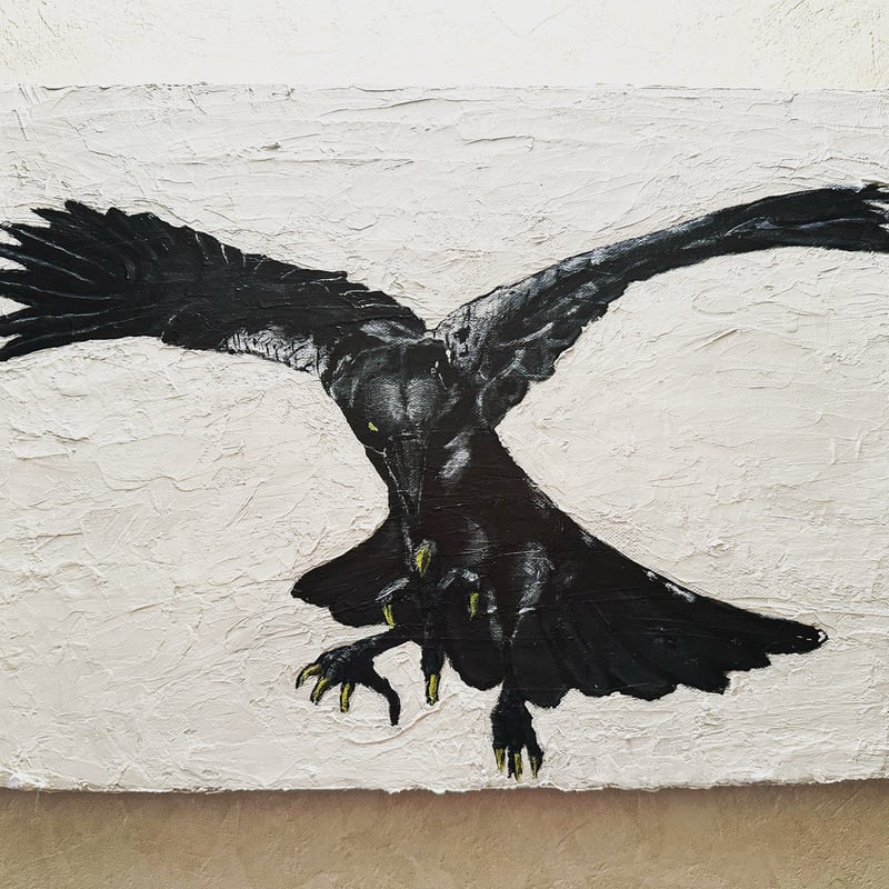 【現代アート/一点物】月と八咫烏【F6号】 八咫烏図／Madblast Hiro｜アート絵画・販売通販WASABI(ワサビ)