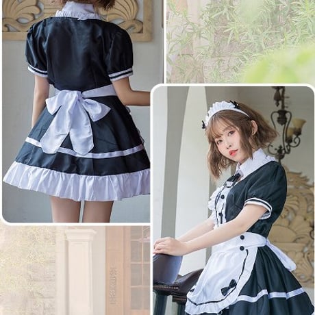 レンタル　メイド服ショートタイプ４点セット(メイド服・カチューシャ・エプロン・つけ襟)　コスプレント　３泊４日のレンタル品です　ご返却が必要です