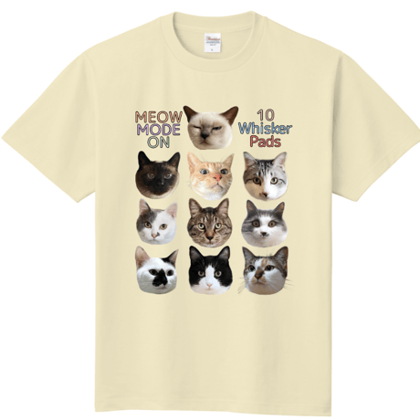 １０にゃんの真顔TシャツC（中央ビックプリント）