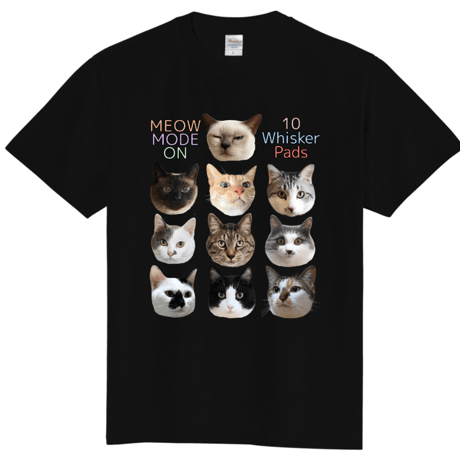 １０にゃんの真顔TシャツC（中央ビックプリント）