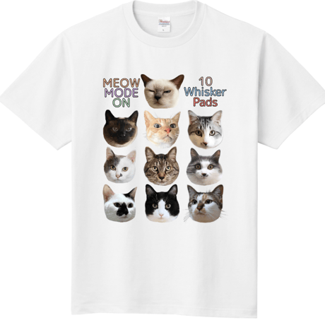 １０にゃんの真顔TシャツC（中央ビックプリント）