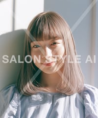 【1オーナー限定】 　アッシュベージュワンレン毛先カールAIサロンスタイル画像　HBC10