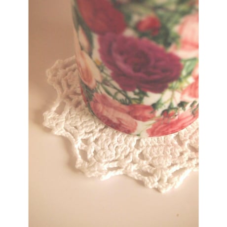 撥水・防汚加工手編みレースコースターホワイト