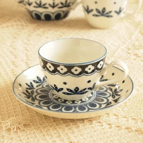 カップ＆ソーサー コーヒー碗皿 おしゃれ 北欧雑貨 リーフドット アンティーク調