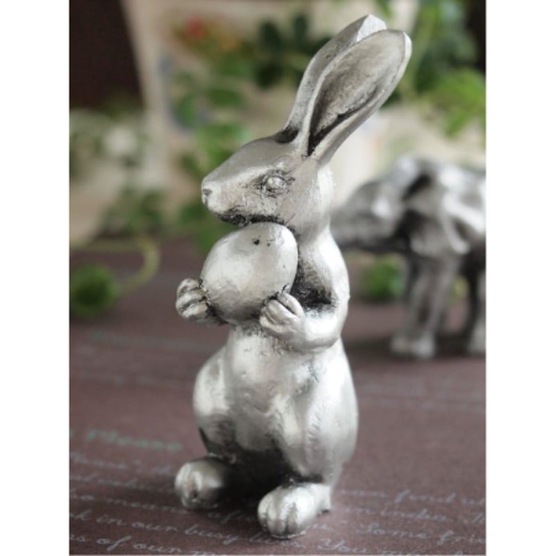 銀色のうさぎオブジェ シルバーラビット メタリック 置物 143-209