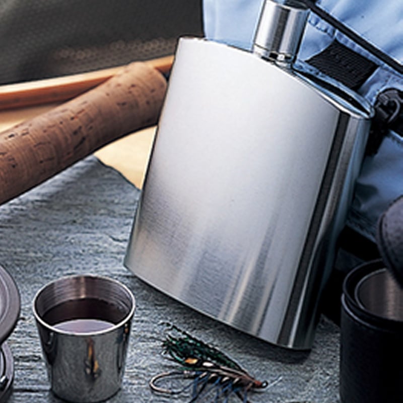 セール！30%off！バッカス ステンレス ウィスキーボトル 200ml 革