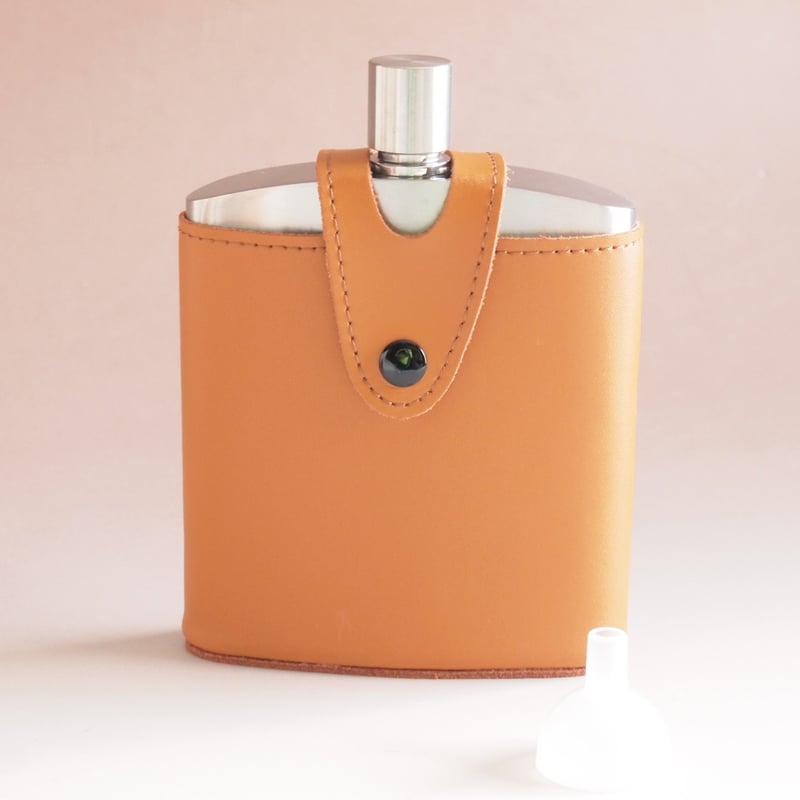 セール！30%off！バッカス ステンレス ウィスキーボトル 200ml 革