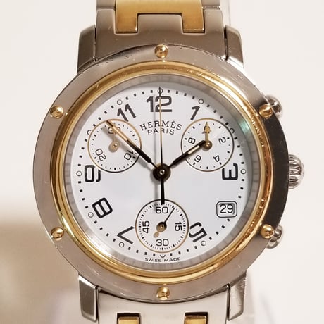 【HERMES】エルメス レディース腕時計 クリッパー クォーツ クロノグラフ訳あり CL1.320【電池交換済】