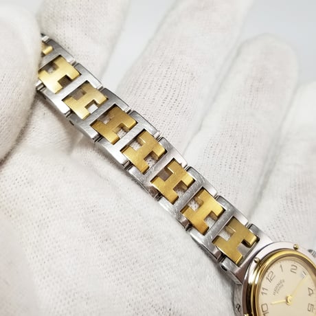 【HERMES】エルメス レディース腕時計 クリッパー アイボリー文字盤 クォーツ 希少サイズ 腕周り18cm
