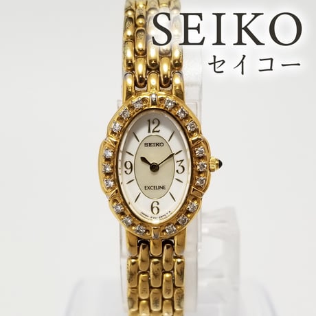 【SEIKO 】セイコー レディース腕時計 エクセリーヌ クォーツ 1F20-6D80 ゴールドカラー ダイヤベゼル【電池交換済】