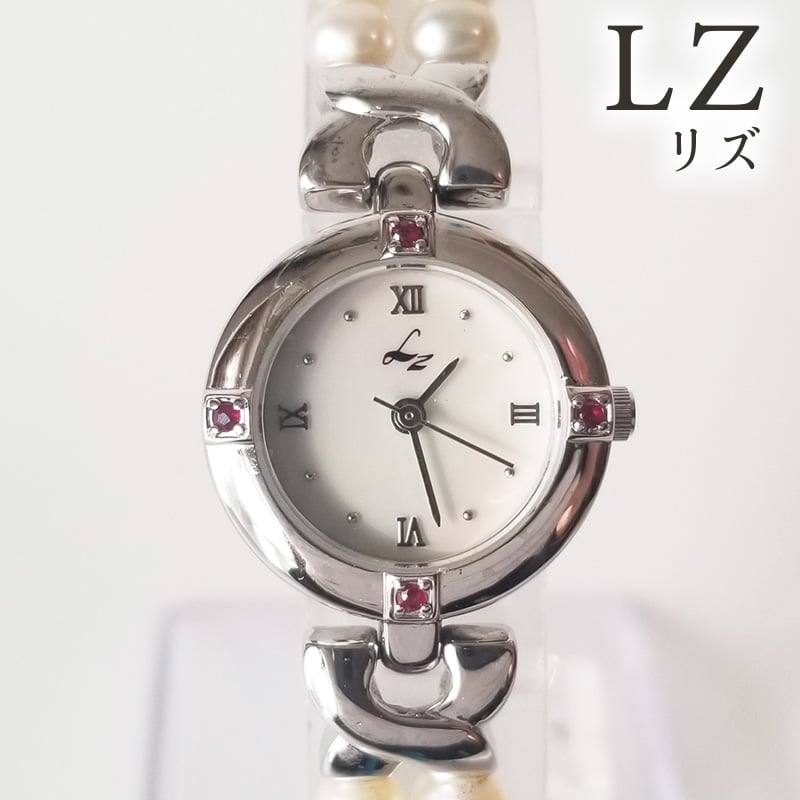 稼働✨リズ Lzルビー 2連真珠 パール ブレスウォッチ 美品✨️ LZ リズ ルビー 2連真珠ブレス パール シェル文字盤