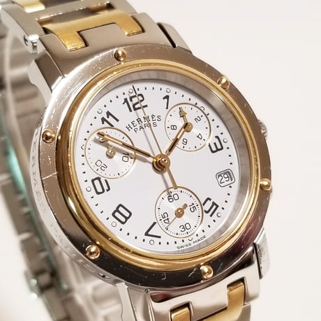 【HERMES】エルメス レディース腕時計 クリッパー クォーツ クロノグラフ訳あり CL1.320【電池交換済】