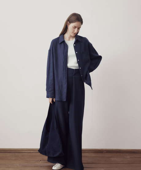 リネンブレンド オーバーサイズ ビッグシルエット 長袖シャツ / 2color