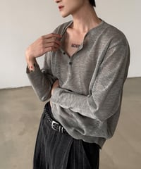 ヘンリーネック ルーズ メッシュ ニット セーター / 2color