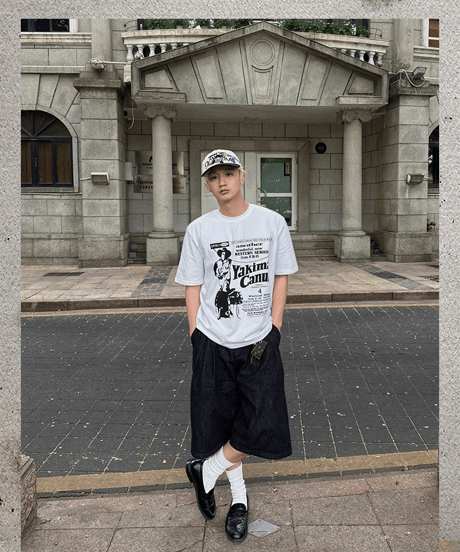 ヴィンテージ風 アメカジグラフィック プリント 半袖Tシャツ / 2color