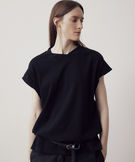 フレンチスリーブ クルーネック コットン ビッグシルエット Tシャツ / 2color