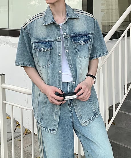 ショルダーライン 半袖 デニムシャツ / shirt only