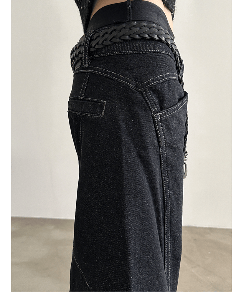 That's lifeダークデニム ワイドシルエット デニムパンツ MASONPRINCE ジーンズ 裾ダメージワイドシルエットデニムパンツ